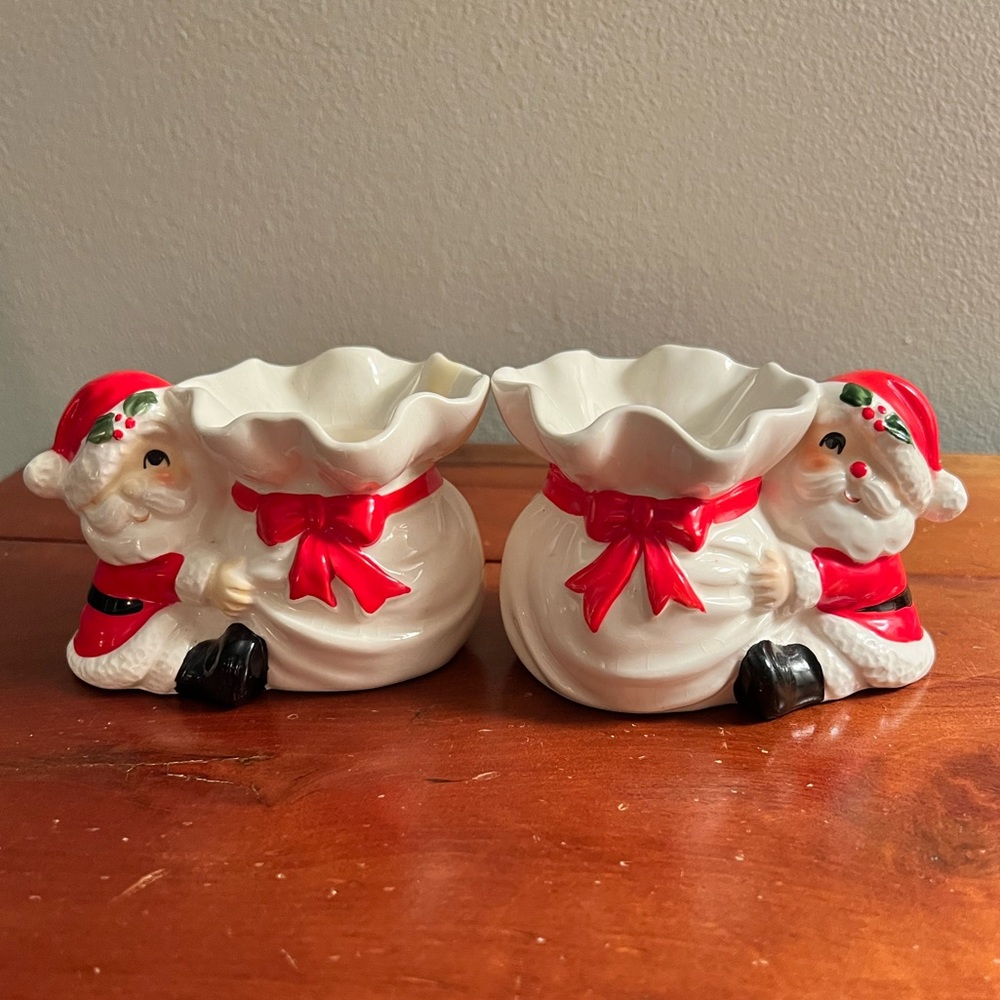Vintage 1976 Fitz & Floyd Santa Christmas Candle Holders